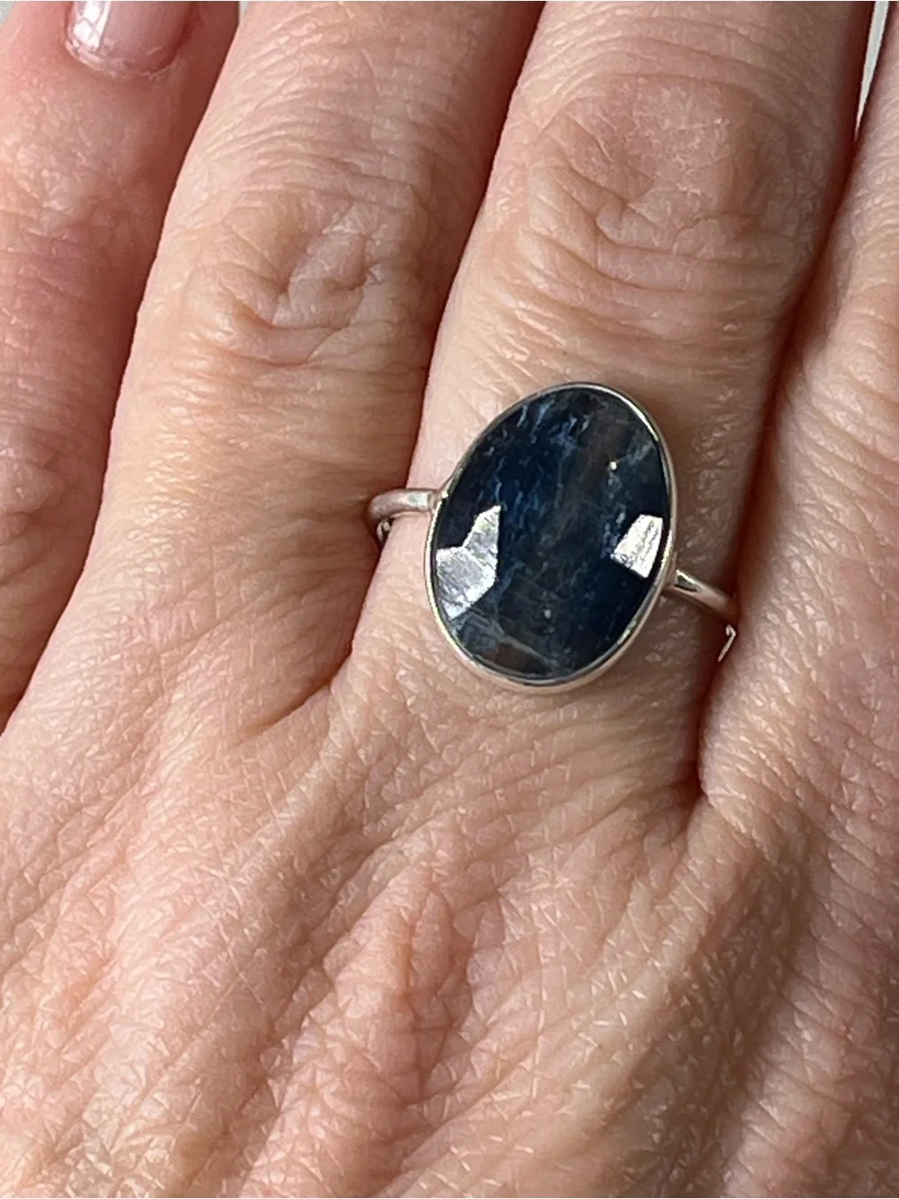 Solid Sterling Silver 925 Banded Kyanite Gemstone Flat Stacker Ring Size 8.75